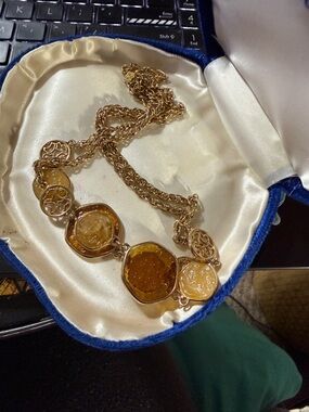 Gold-Tone Amber Glass Statement Necklace - Sarah Coventry taste of honey
